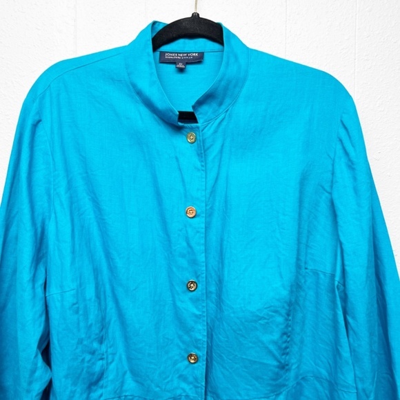 Jones New York 100% Linen Turquoise Jacket 2X Coastal Beachy Lagenlook Nautical - Picture 3 of 11